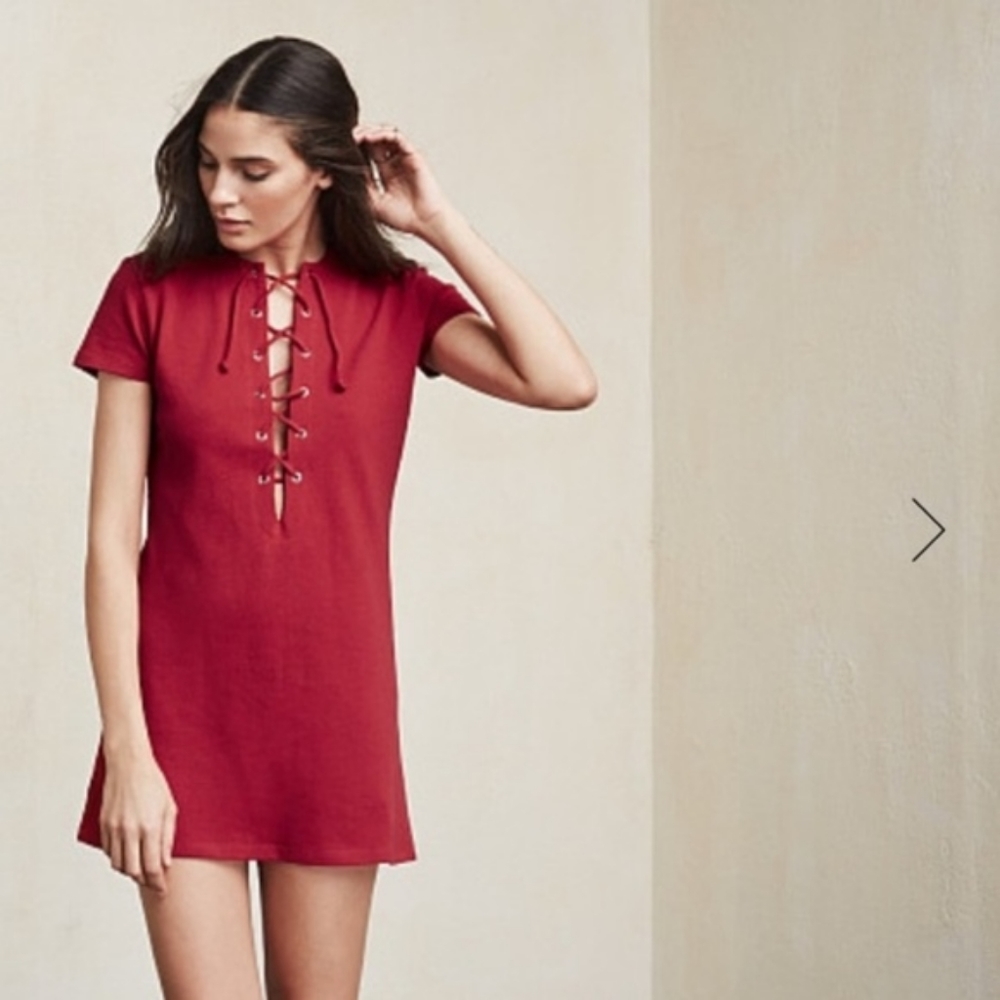 Reformation Caroline Red Lace Up Mini Dress